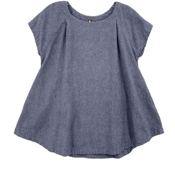 Free People Chambray Tunic Top Womens Small Blue Pockets Oversized Boho coastal - Picture 1 of 9